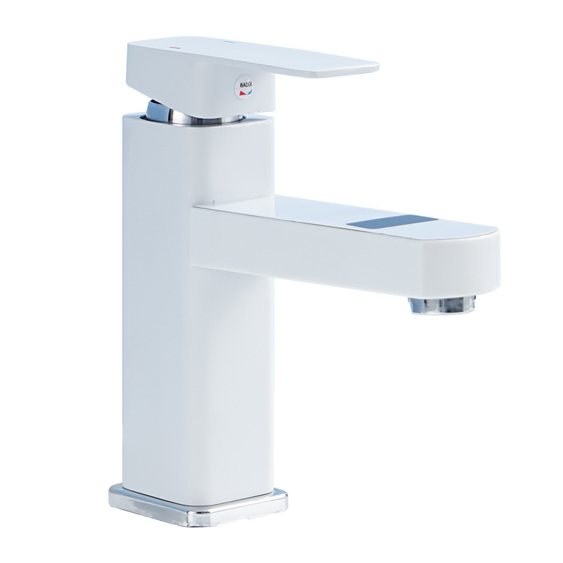 Grifo de lavabo de baño con pantalla digital y control de temperatura, mueble doble, grifo cuadrado blanco y negro para agua fría y caliente