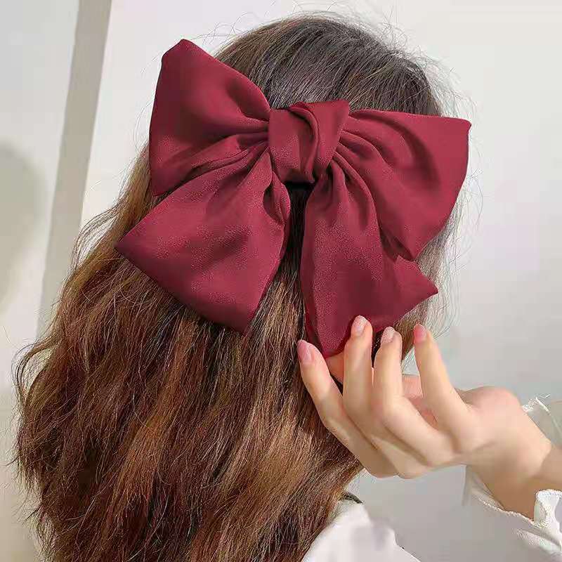 Chao Xian Big Butterfly Bow Hair Clip with Spring Back at the Nape, Korean Style Spring Hair Clip, Fabric, Simple Top Head, Elegant Black Hairpin