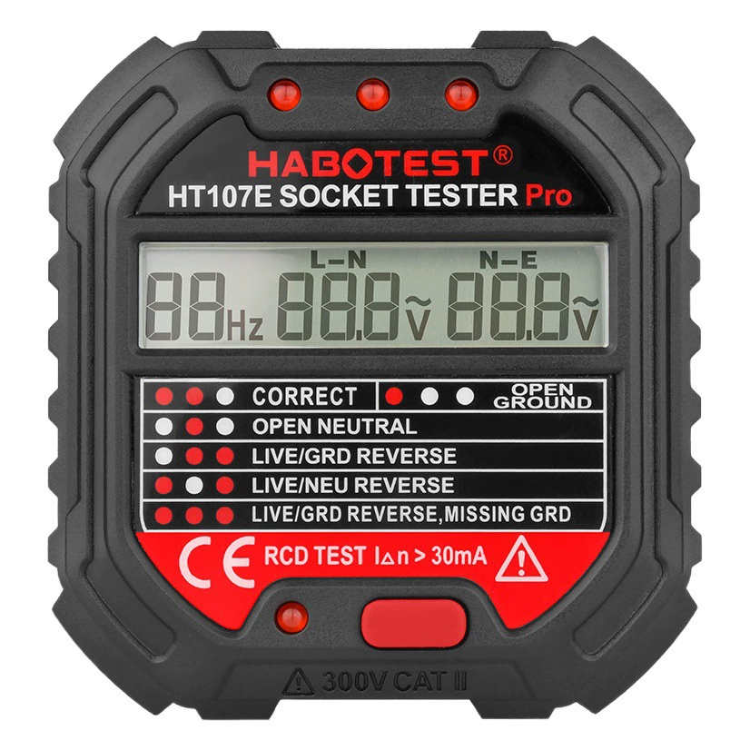 Многофункциональный цифровой тестер розеток HABOTEST HT107E для электриков, тестер проводки, тестер вилок (от производителя)