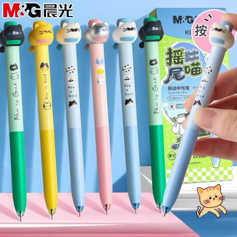 Morning M&G Light Tail Wagging Cat Retractable Gel Pen 0.5mm Quick-Dry Student Exam Pen Cute Cartoon Cat Design Morning M&G Light Tail Wagging Cat Retractable Gel Pen 0.5mm Quick-Dry Student Exam Pen Cute Cartoon Cat Design