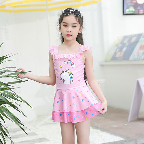 Children's swimsuit girls one-piece swimsuit 2024 cute little girl baby medium and large children quick-drying hot spring swimsuit