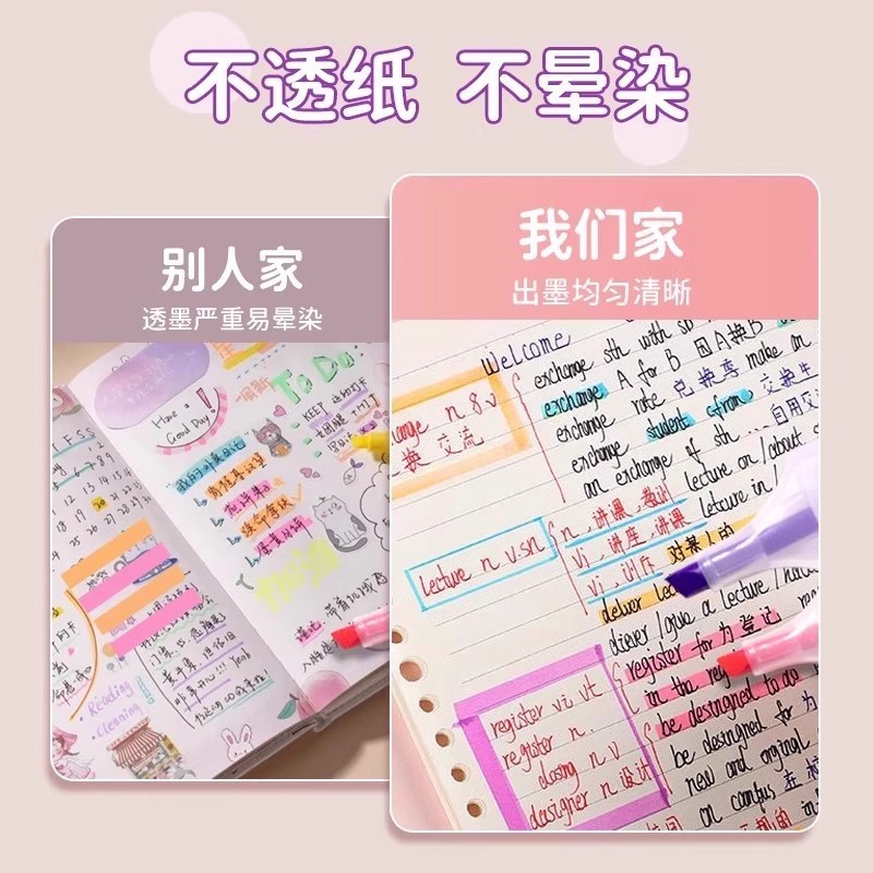 笔记荧光笔糖果色标记笔学生记号笔彩色粗划重点初中小清新荧光笔|undefined