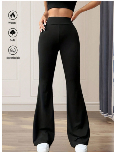 New European and American Solid Color Casual High-Waisted Yoga Pants — Stretchy Sports Flared Trousers