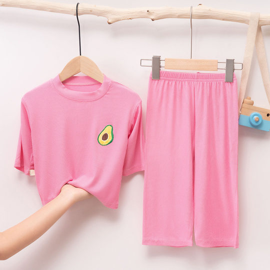 2025 Kidsren's Pajamas Set, Home Clothes, Facial Mask, T-Shirt, Thin Korean Style, Candy-Colored Air-Conditioned Clothes for Boys and Girls