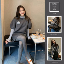 开春穿搭小香风套装灰色连衣裙女2025超火春装减龄气质搭配一整套