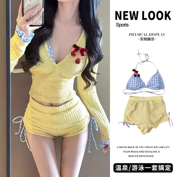Swimsuit for Women 2025 New Style for Young Girls and Students, Conservative Fashion, Sweet and Stylish Plaid Design, Slimming Three-Piece Set