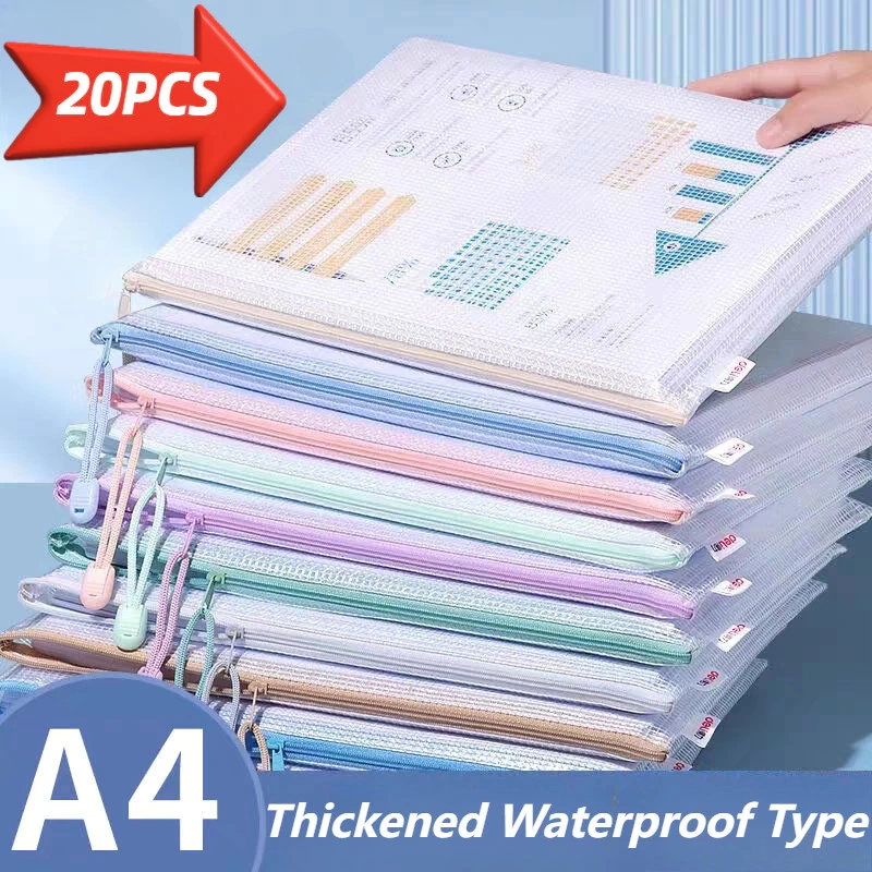 Grid File Bag A4 Transparent Waterproof Plastic Zipper Large Capacity Document Bag Exam Paper Bag Official Document Bag Data Storage Bag