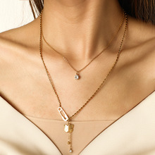 欧美小众设计感立体蝴蝶垂坠锆石锁骨链个性百搭不锈钢镀金项链女