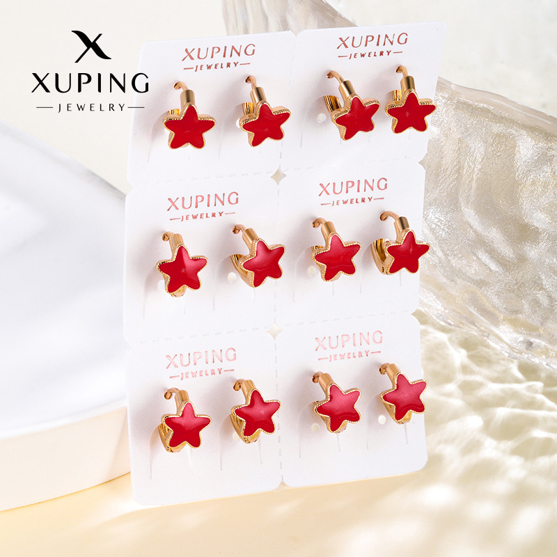 Pendientes de Aro con Estrella de Gota de Aceite de Aleación Estilo Ruso de Xuping Jewelry, Pendientes de Nicho de Alta Gama para Mujer de Verano