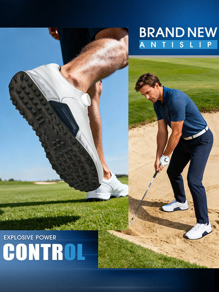 Giày golf nam PGM đế đàn hồi, chống nước, đinh dẻo chống trượt — Lanfeng White [Đệm và đàn hồi/gai chống trượt được cấp bằng sáng chế/phần trên chống thấm nước] XZ445