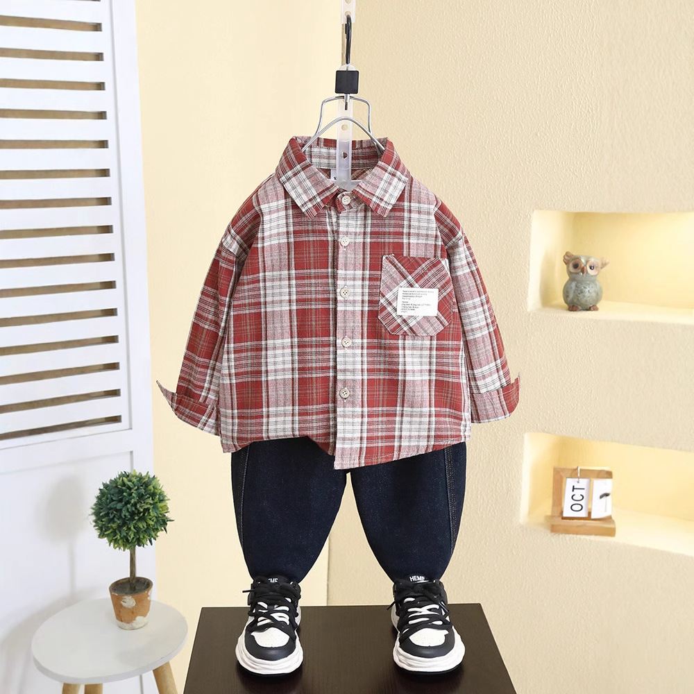 7791 ropa para niños camisa para niños primavera 2025 nuevo bebé primavera chaqueta coreana para niños hermosa camisa a cuadros