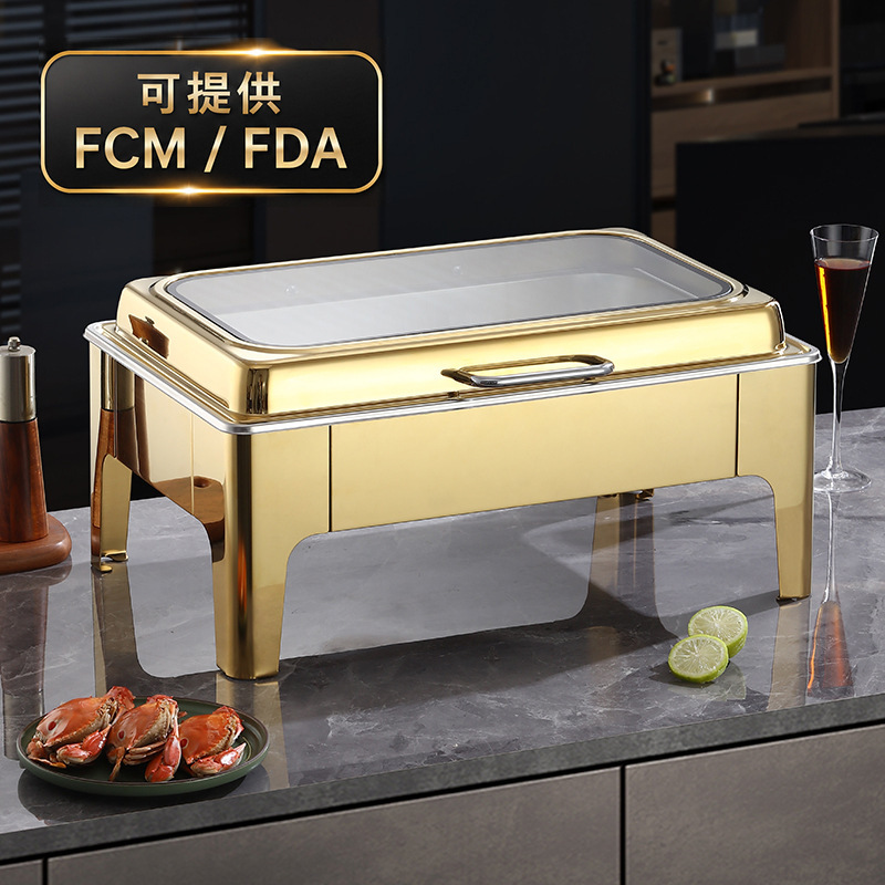 Golden Stainless Steel Buffet Stove, Visual Display Buffet Stove, Alcohol Stove, Hotel Restaurant Breakfast Flip-Top Stove, Cross-Border