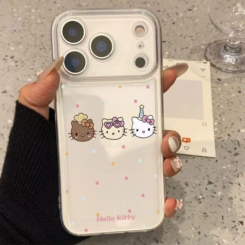 Cross-Border Polka Dot Hello Kitty Apple 17Promax Mobile Phone Case Iphone16 Fine Hole 15/14 Cute 13 Female 12