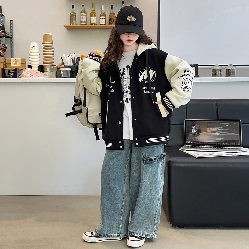 女童春秋冬卫衣外套儿童休闲棒球服新款中大童洋气连帽上衣潮|undefined