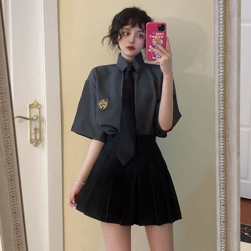 Summer Suit Female Student Jk Uniform Genuine Long and Short Sleeve Two-Piece Loose Preppy Style Class Uniform Shirt Pleated Skirt