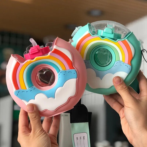 Donut children's water cup internet celebrity ins primary school student kettle kindergarten male and female baby straw cup portable cup