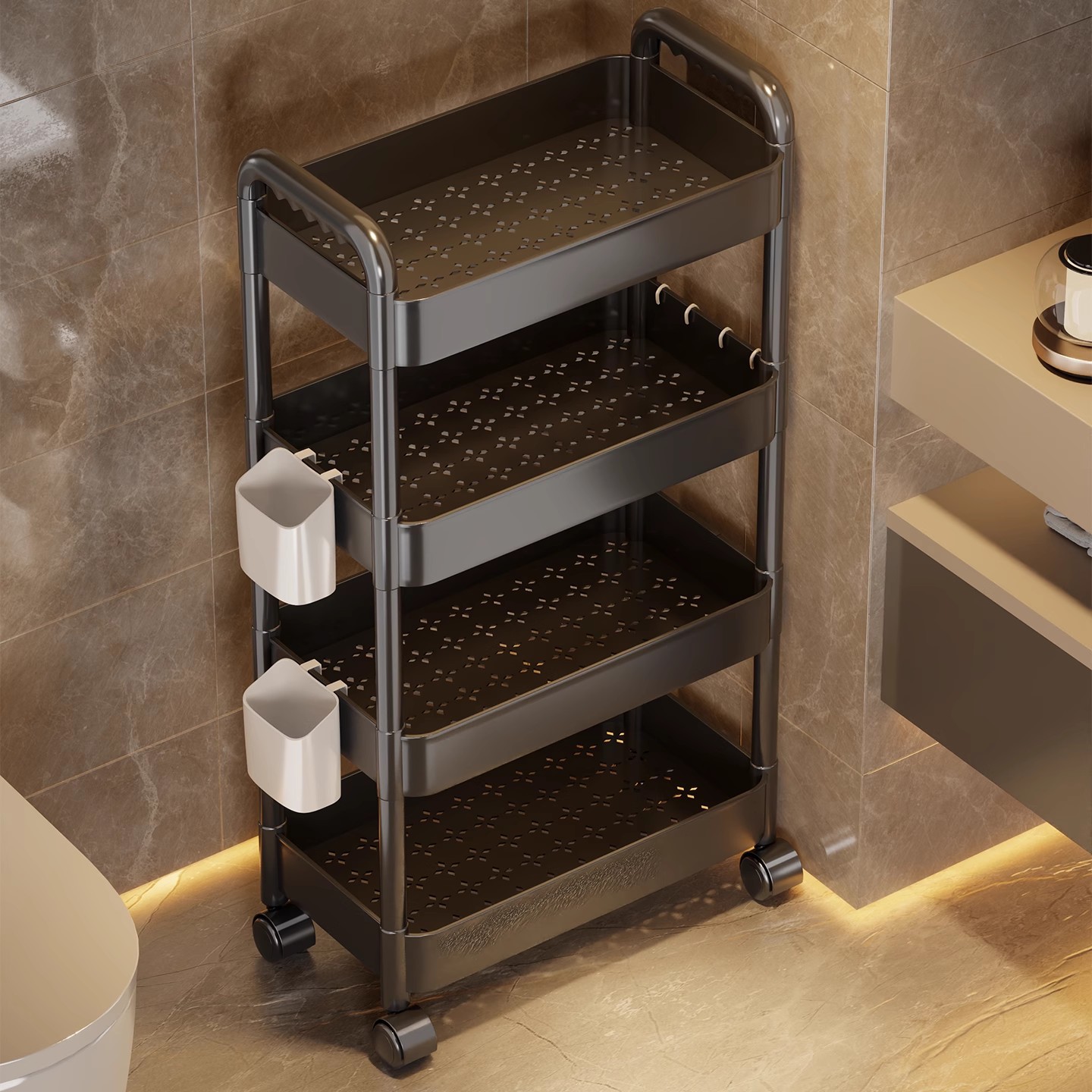 Estante Organizador Estrecho Multicapa de Plástico PP Móvil para Baño y Cocina image 1