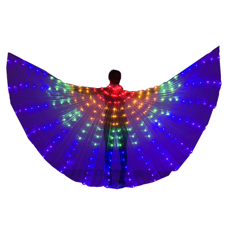 Danza del vientre alas doradas Arco Iris colorido LED brillante alas de baile fluorescente mariposa danza del vientre brillante alas capa