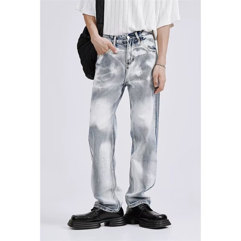 American 501 Style Vintage High Street Niche Design Tie-Dye Jeans Korean Style Retro Loose Straight Pants
