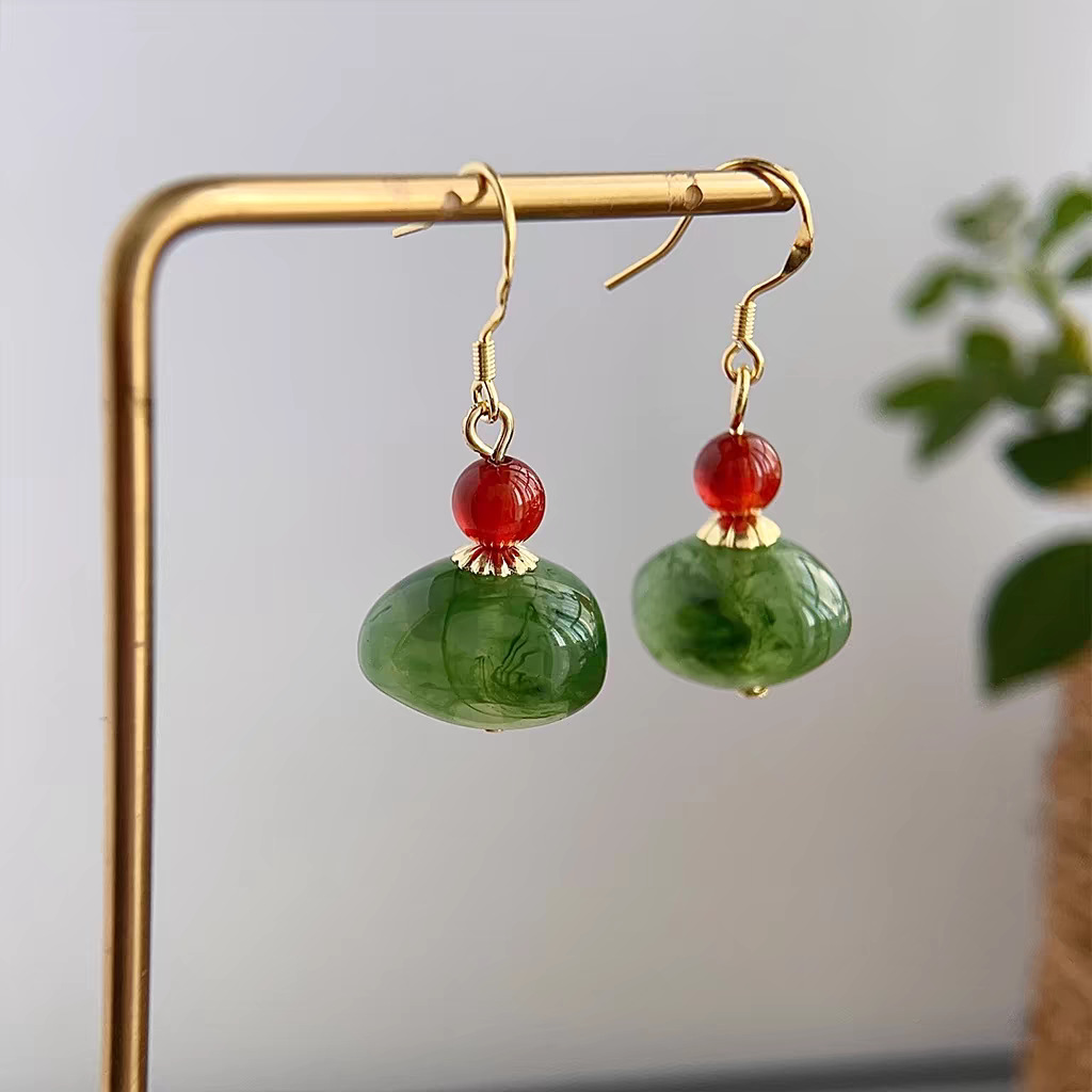 Forest-Style New Chinese-Style Gradient Green Field Fairy Earrings Handmade Design Resin Mosquito Coil Clip-On Earrings Without Ear Holes
