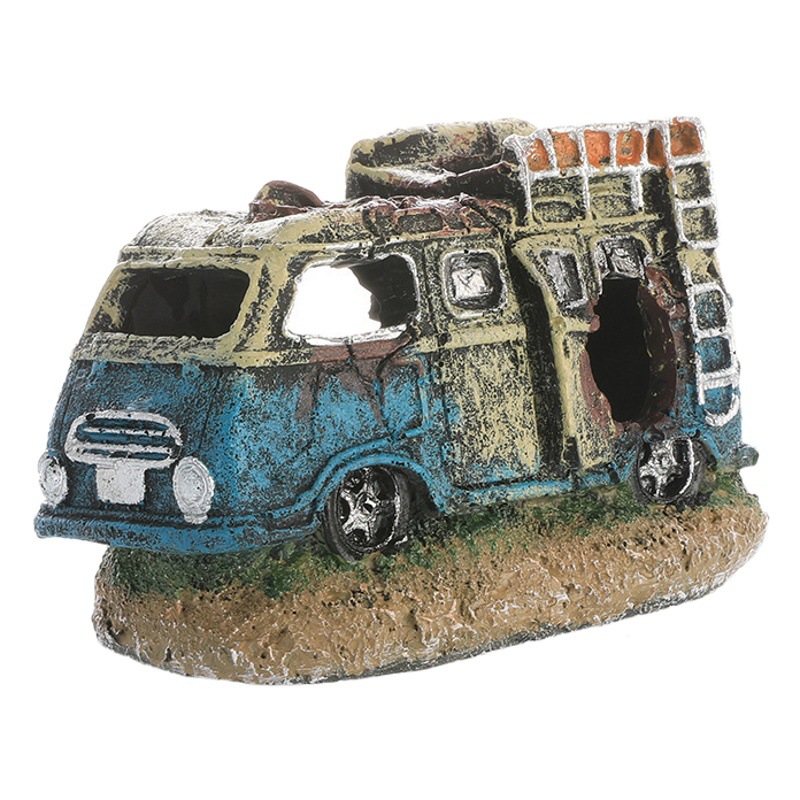 Venta caliente decoración de acuarios restos de coche pecera paisajismo resina pescado camarones adorno esquivar coche viejo autobús spot