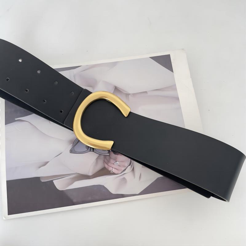 真皮款大C扣腰帶百搭馬蹄扣配大衣連衣裙時尚寬皮帶收腰ins風腰封