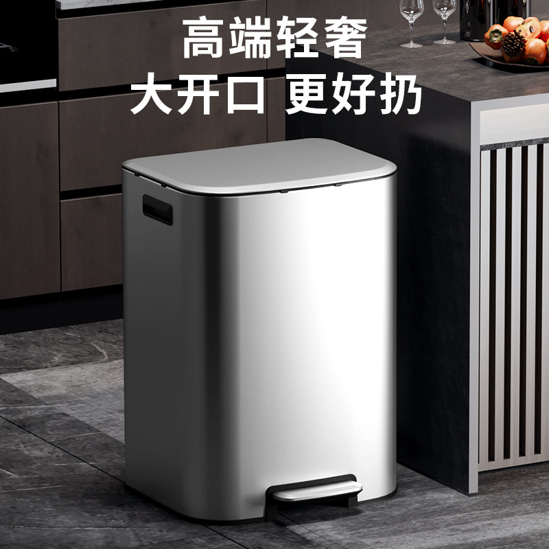 Nuevo contenedor de basura de acero inoxidable de gran capacidad comercial de cocina doméstica con cubierta de pie de oficina de hotel más de 60L