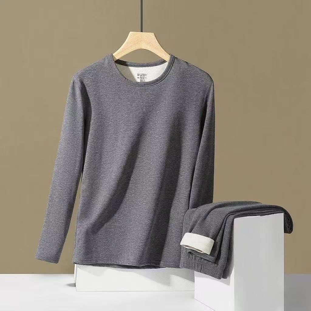 Men's Wool and Silk Thermal Underwear Set, Thin Double-Sided Fleece Seamless Heat-Generating Base Shirt, Autumn Clothes