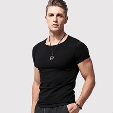 夏季短袖t恤男士修身体恤纯黑白色紧身弹力打底衫半袖上衣服潮流