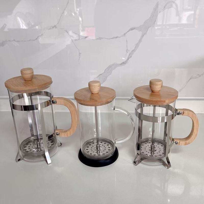 Cross-Border Heat-Resistant French Press Pot, Hand-Brewed Coffee Pot, Household Stainless Steel Filter, Bamboo Wood Tea Maker, French Press Pot