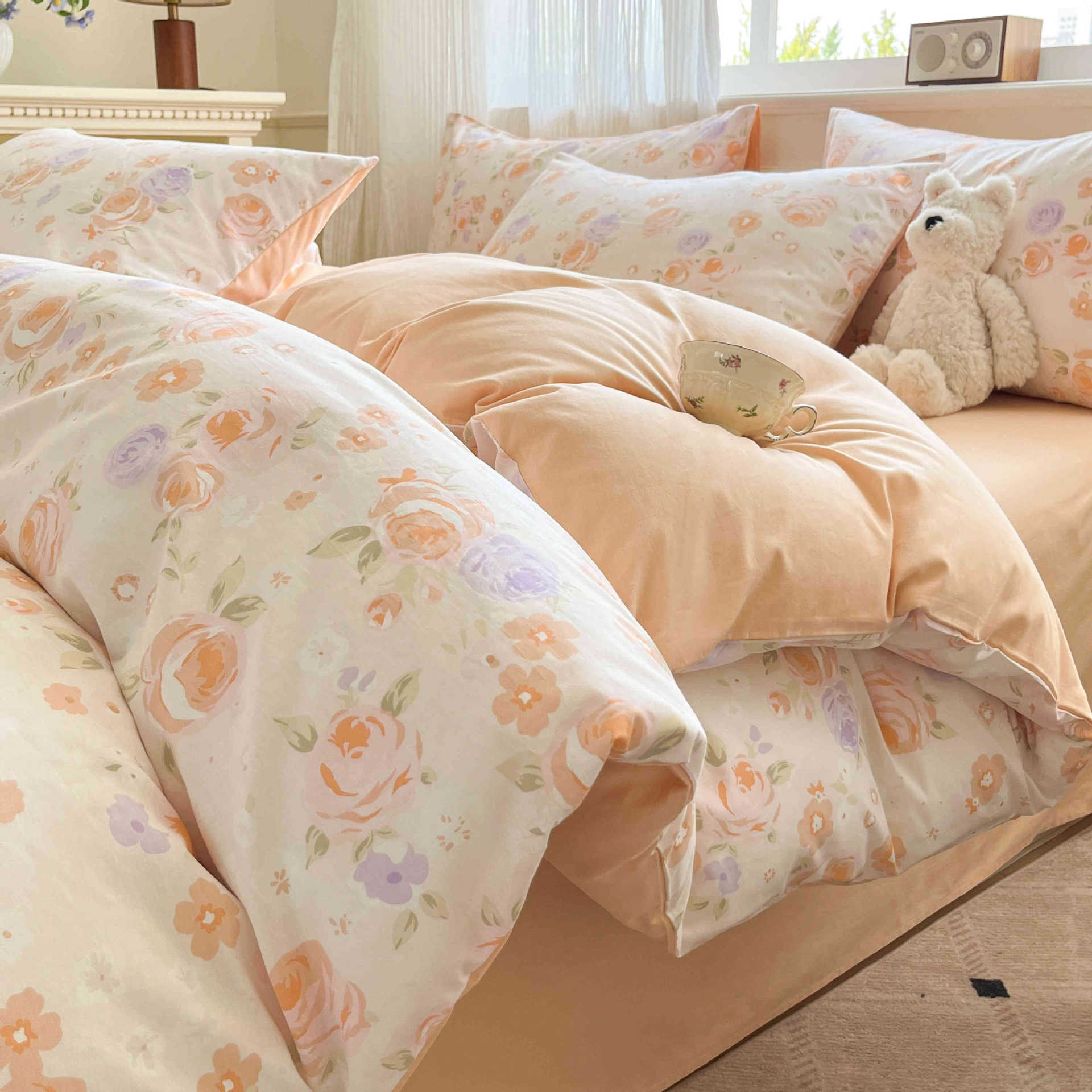 Cama de algodón de cuatro piezas, sábanas de cama de algodón, cama de cama de tres piezas, nuevo dormitorio, cama de cama de tres piezas