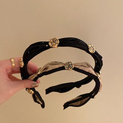 South Gate Vintage Camellia Flower Hair Band Short Hair Elegance Bronze Metal Flower Headband Manufacturer Wholesale