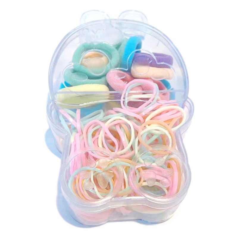 Invierno nuevo color transparente en caja cuerda de pelo accesorios para el cabello dos en uno joyería de las niñas anudadas dos yuanes tienda de tocado al por mayor