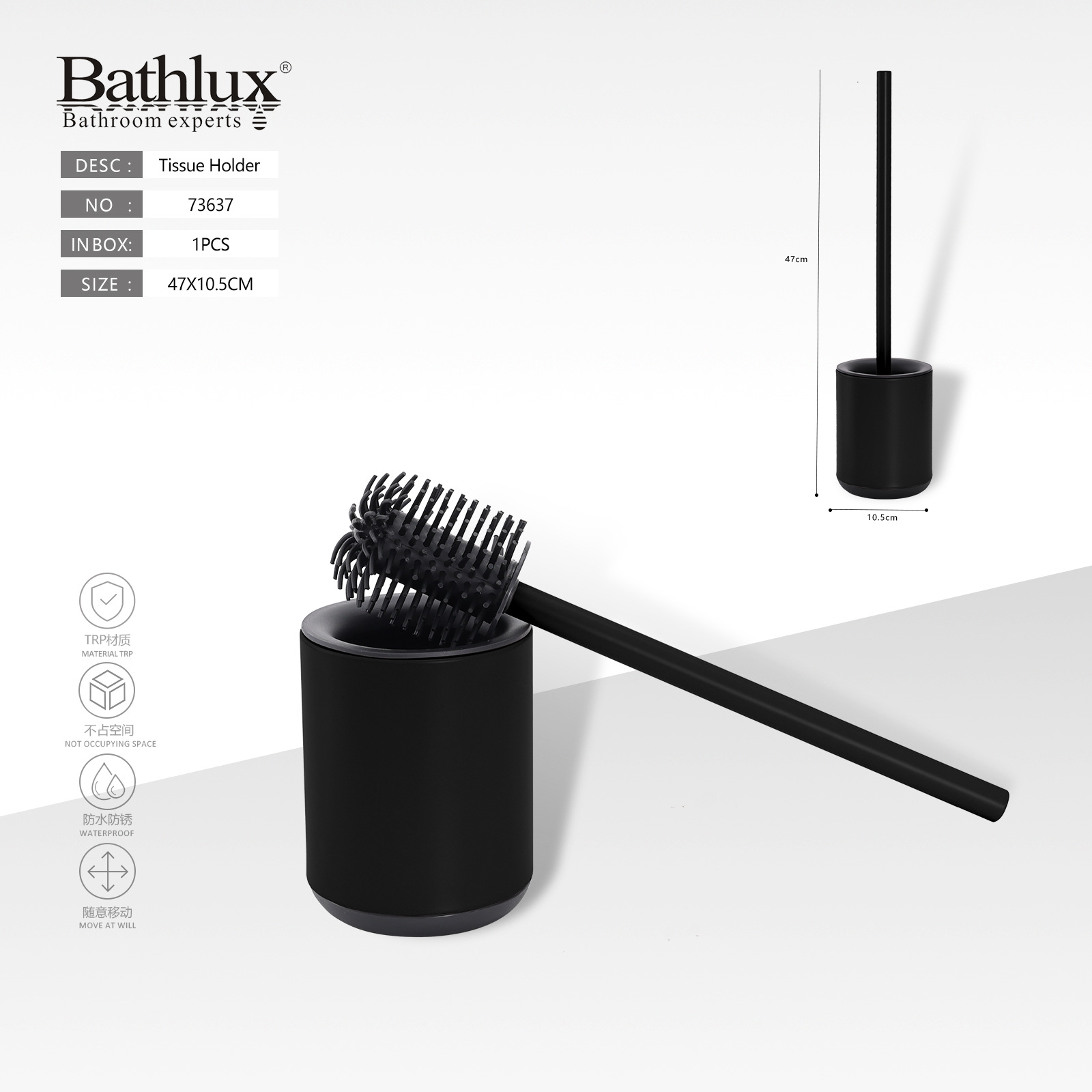 Acero inoxidable cepillo de inodoro baño doméstico material TRP conjunto de cepillo de limpieza de inodoro con base Bathlux