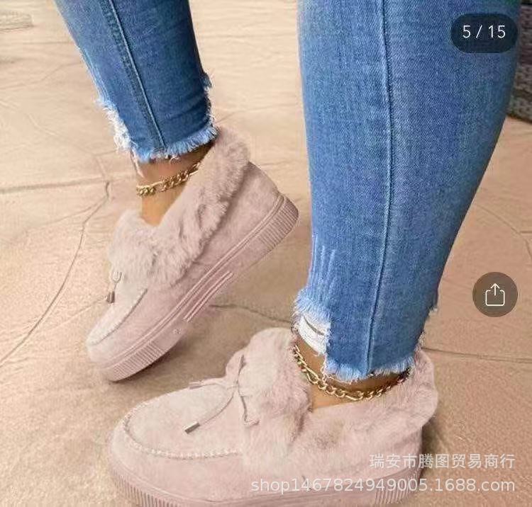 대외 무역 겨울 둥근 머리 두꺼운 바닥 기모 두꺼운 따뜻한 면화 신발 여자의 대외 무역 플러스 사이즈 바느질 신발 스노우 부츠 콩 신발