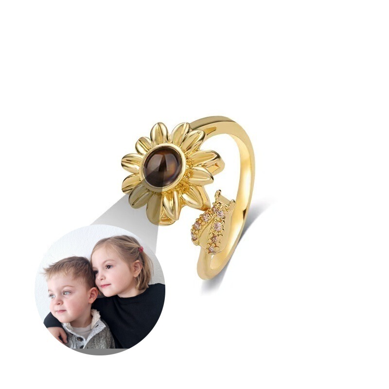 Monochrome Two-color Sunflower Sun Flower Projection Ring Custom Photo Love Memory 100 Language Ring