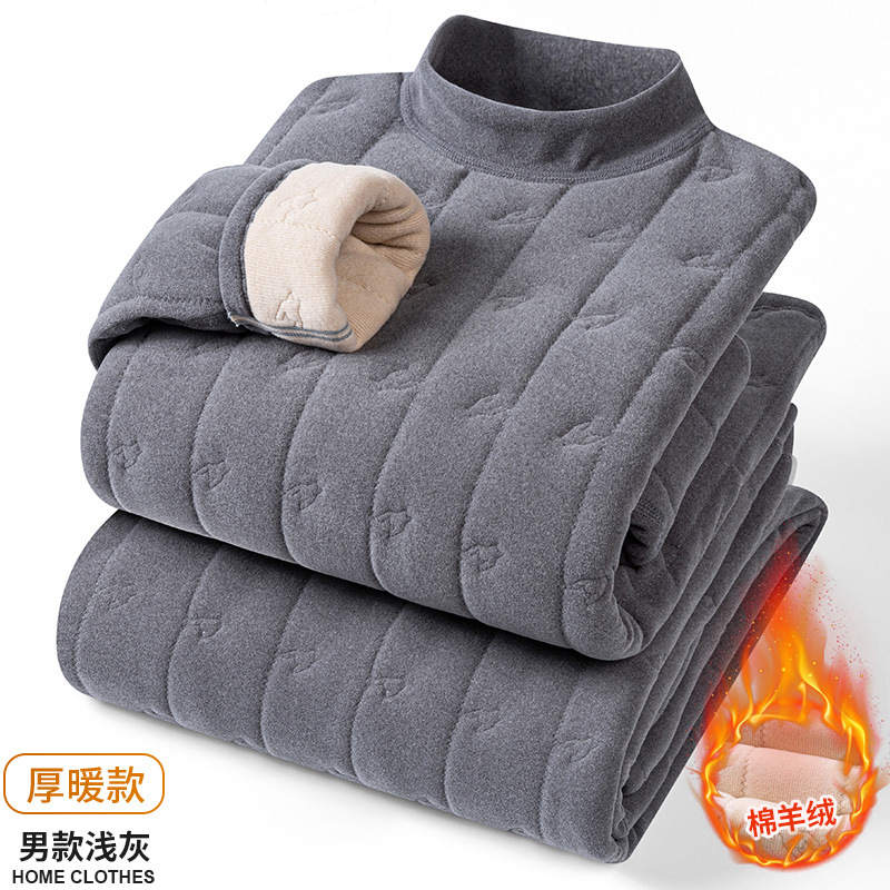 Paul Men's and Women's Winter Thermal Intimates Set Sheep Wool Fleece-Lined Extra Thick Cold-Proof and Anti-Freeze Home Cotton Suit