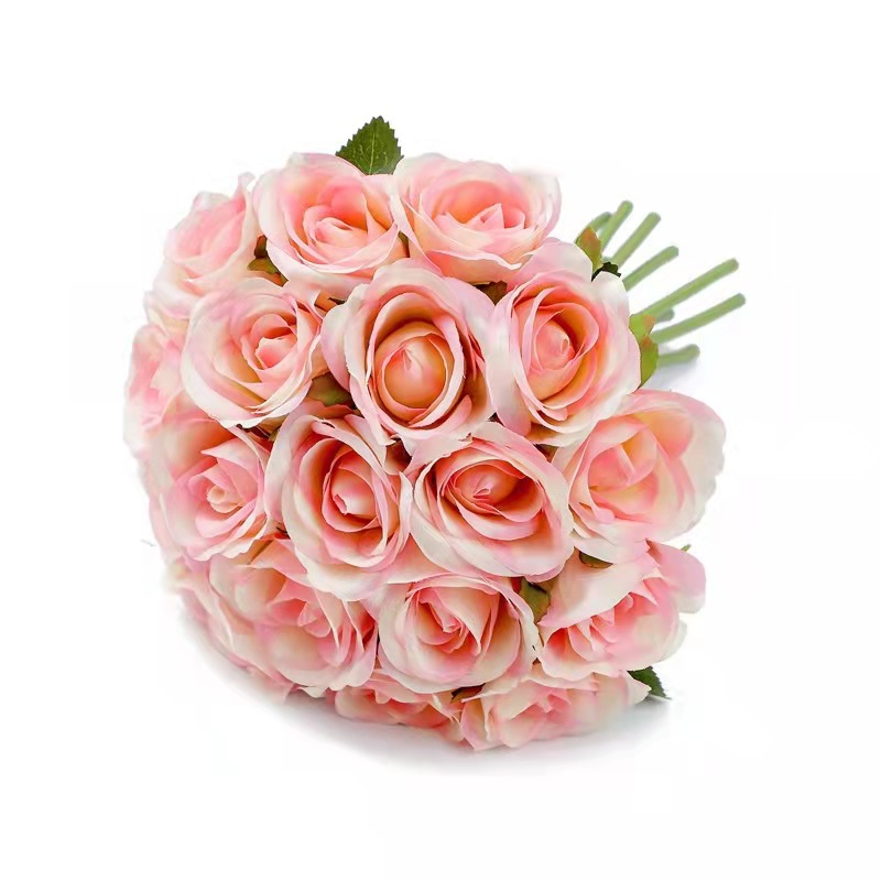 Venta al por mayor transfronteriza de ramos de novia de 18 rosas, flores de seda de alta gama para bodas, flores artificiales eternas. image 12