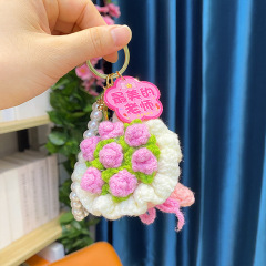 毛绒手捧花教师节快乐礼品挂件钥匙扣仿真玫瑰花朵包包挂饰礼物