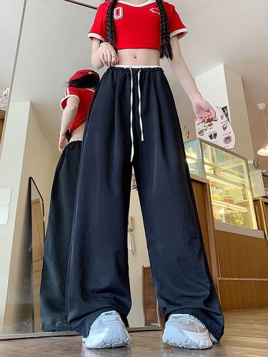 Floral Ice Silk Wide Leg Pants for Women - Summer Thin Model High-Waisted Loose Plus Size Petite Texture Straight Leg Pants