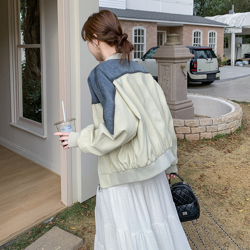 实拍牛仔拼接棒球服外套女春秋2025新款独特设计短款小个子爆款|undefined