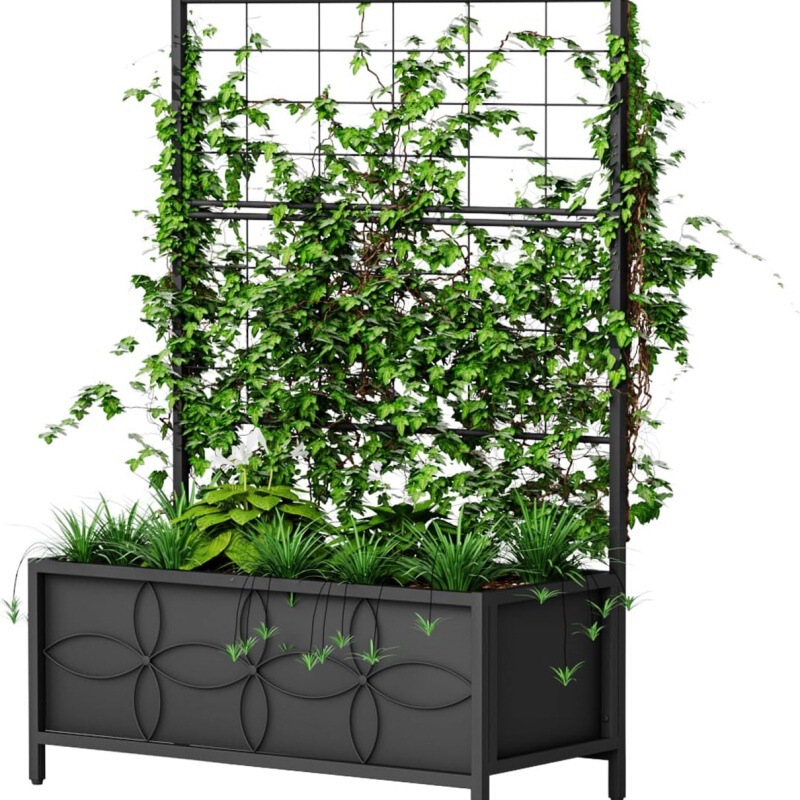 Flower Bed Planter Box with Trellis, Elevated Garden Bed, Courtyard Privacy Planter, Climbing Plant Flower and Vegetable Planting Box