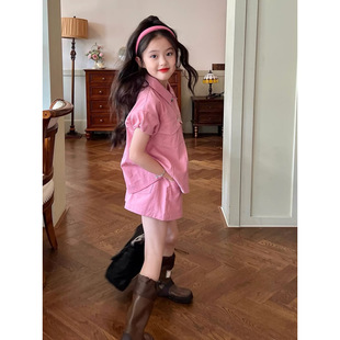 New Style Summer Outfit Set for Girls 202 New Children's Shirt and Shorts Two-Piece Set Fashionable Workwear for Girls