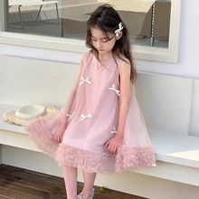 女童夏季连衣裙2025夏季时髦童装儿童裙子蝴蝶结纱裙甜美女公主裙