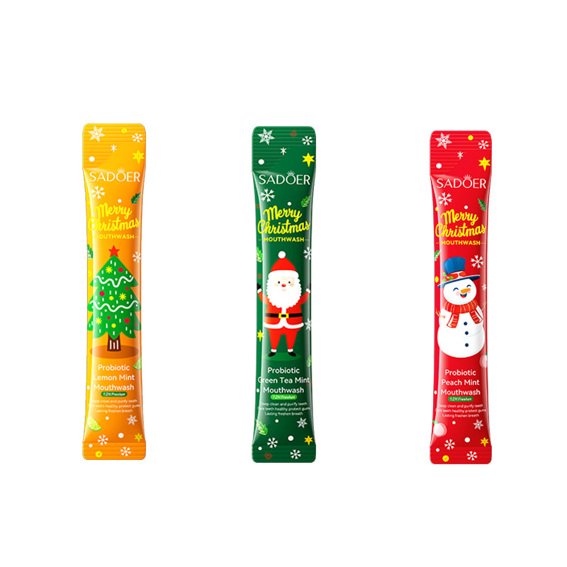 Inglés completo Sadoer Navidad probióticos limón verde menta enjuague bucal tira de paquete desechable comercio exterior transfronterizo al por mayor image 5