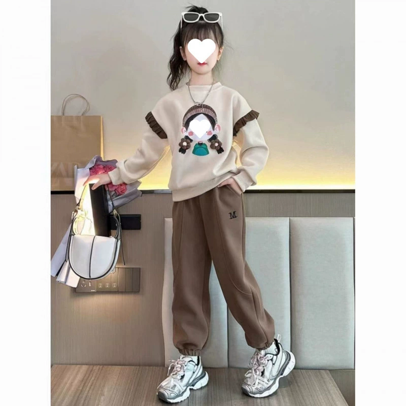 [Горячая распродажа в магазине] Осенний костюм для девочек, новинка 2025 года, повседневный весенне-осенний спортивный комплект из двух предметов, детский стильный свитшот