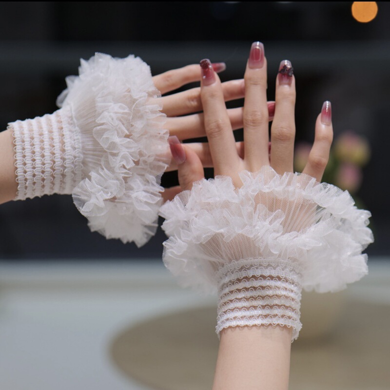 Lace Trim Fake Sleeves with Bowknot Pattern, Lolita Style Versatile Fake Cuffs for Girls, Decorative Shirt Sleeves Lace Trim Fake Sleeves with Bowknot Pattern, Lolita Style Versatile Fake Cuffs for Girls, Decorative Shirt Sleeves