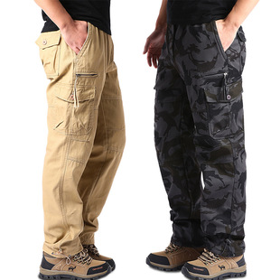 Men's Cotton Wear-Resistant Overalls Casual Pants Loose Tactical Pants Work Pants Outdoor Straight Multi-Pocket Trousers for Men