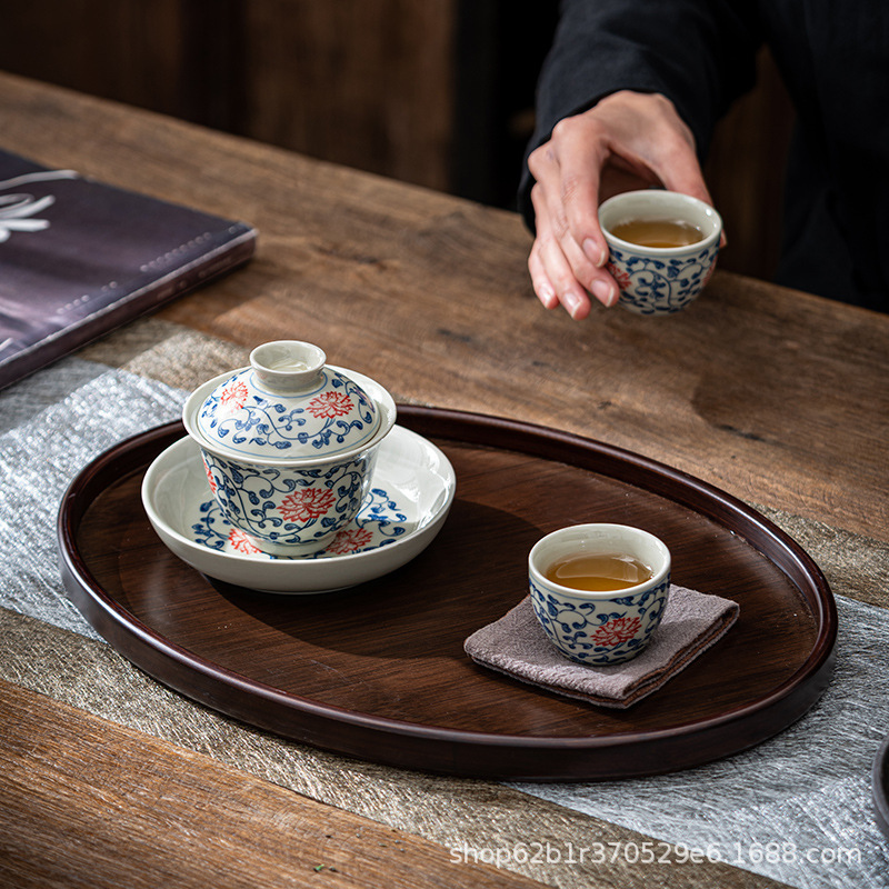 くるみ色茶器トレー長方形竹製茶皿茶和風創意家庭用シンプル茶奉客間収納皿|undefined