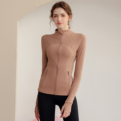 Cozy Warm Winter Spring Season Sports Outerwear Long Sleeve Zipper Jacket Tight Sleeve Button Gym High Neck Yoga Wear for Women
